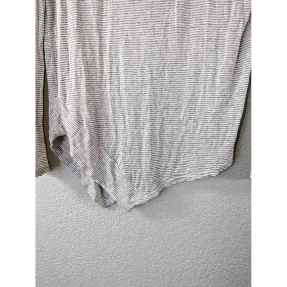 Splendid Small Grey and White Striped Long Sleeve Shirt with Asymmetrical Trim - Picture 4 of 8